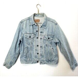 VINTAGE LEVIS Denim Trucker Jacket Light Wash Blue 80s 70506 Size 46R Large